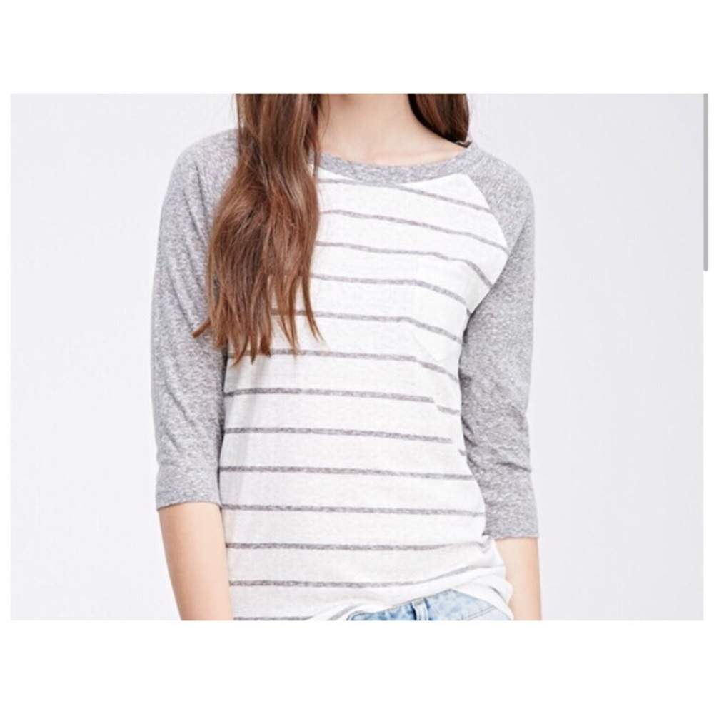 Gray and white striped baseball tee